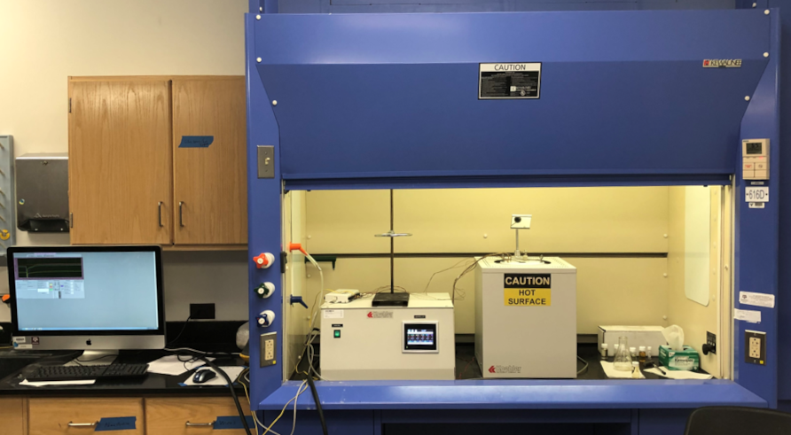 Photo of flammability test unit at Turbo Lab